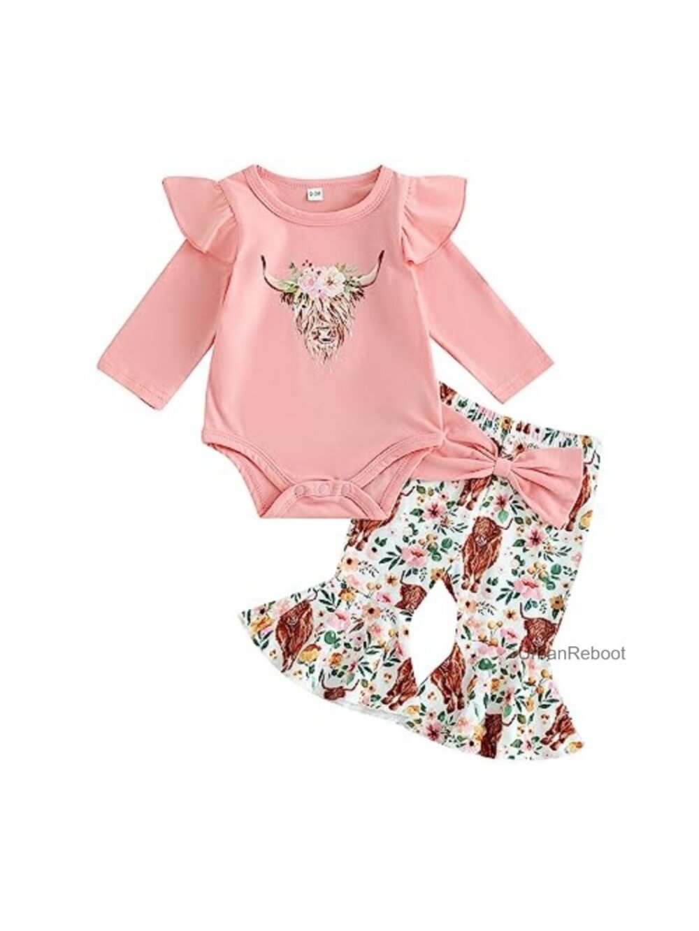 Infant Baby Girl 2 Piece Bell Bottom Outfit Ribbed Long Sleeve Top Flare Pants